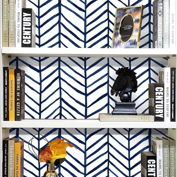 Peel & Stick Wallpaper Herringbone Navy Blue (x2) - Picture 9 of 16